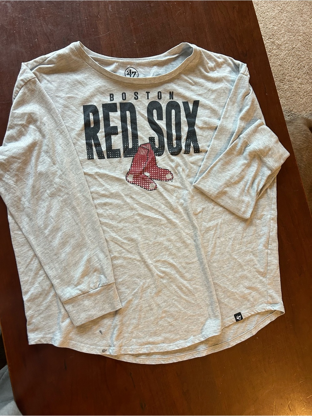 Boston Red Sox Long-Sleeve Tee - Light Gray & Red